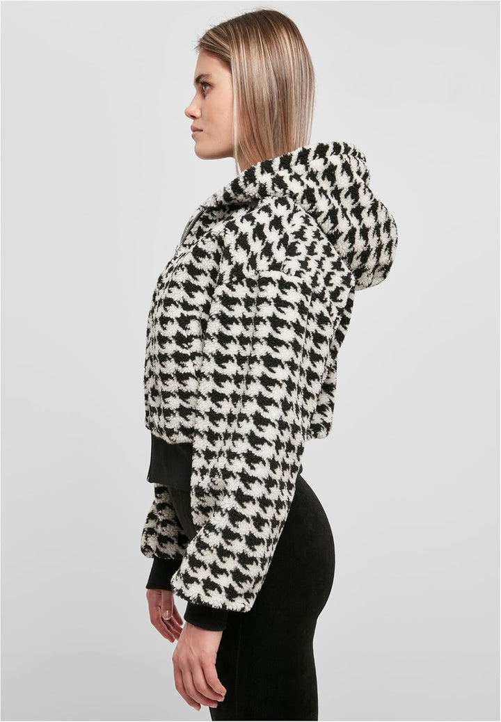 Urban Classics Ladies Short Oversized AOP Sherpa Jacket, stylische Frauen Jacke im Oversize Fit, erh