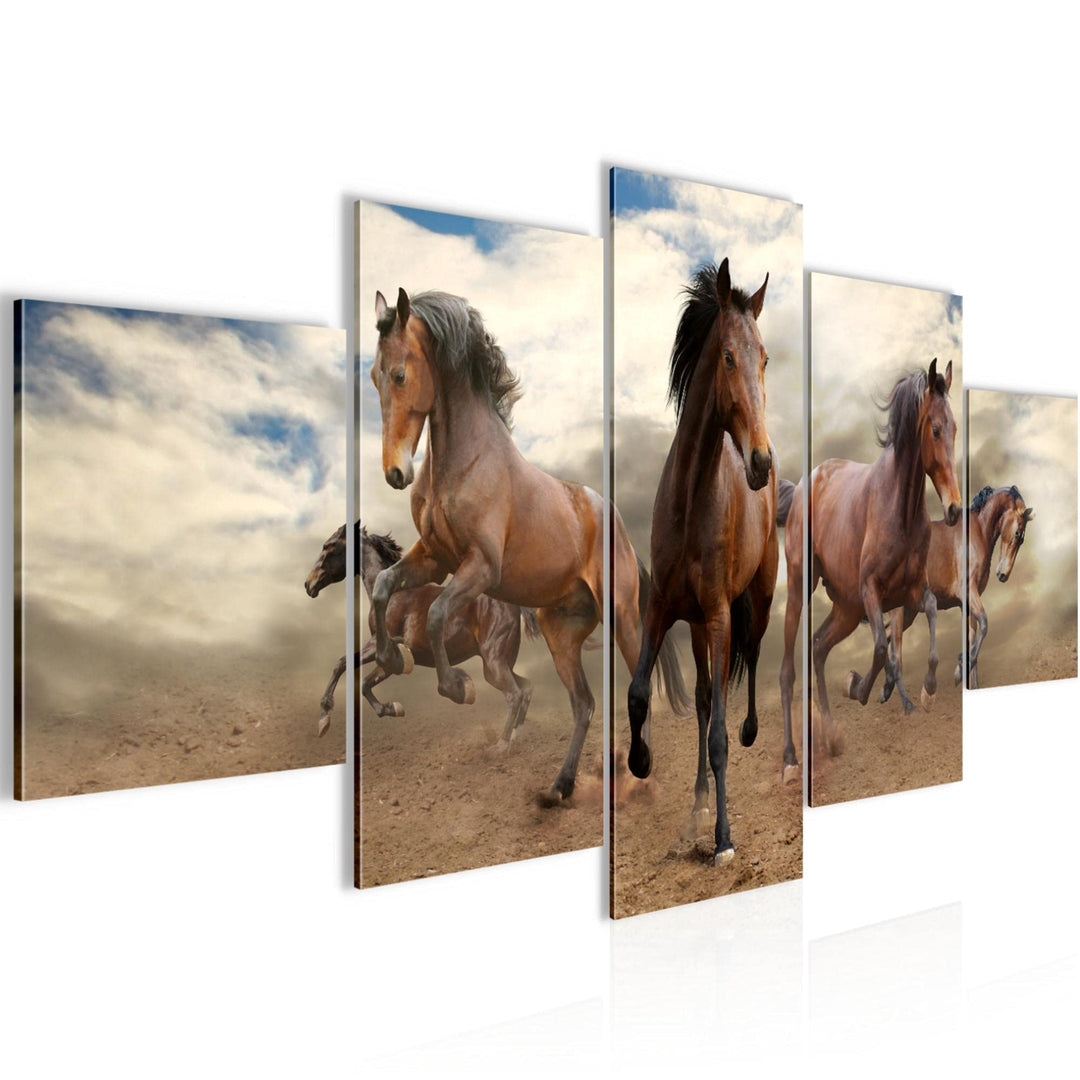 Runa Art Wandbilder Pferde  5 Teilig Bild auf Vlies Leinwand Deko Wohnzimmer Schlafzimmer Tiere Brau