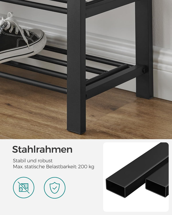 SONGMICS Schuhbank, Schuhregal mit 3 Ebenen, Schuhaufbewahrung, Sitz mit Schaumstoffpolsterung, Lein