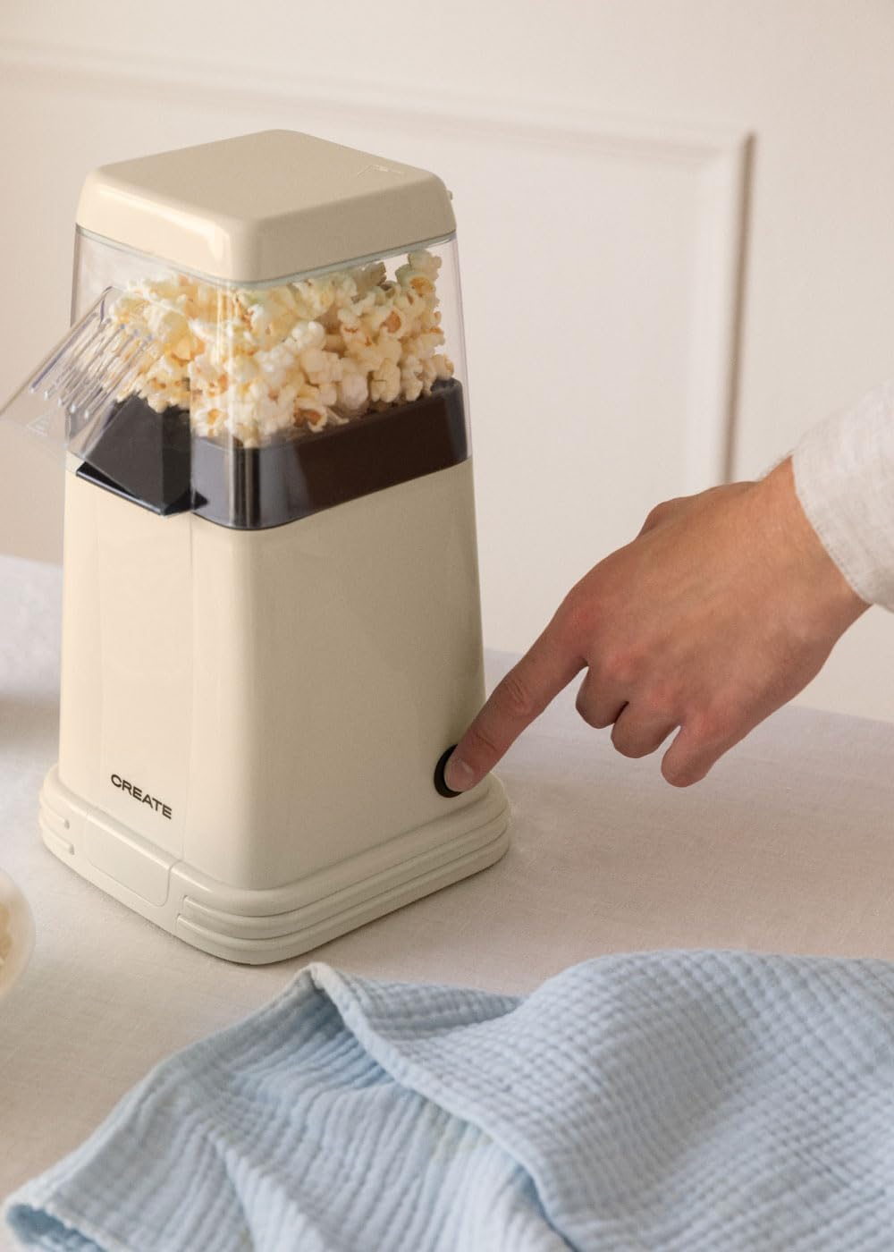 CREATE/POPCORN MAKER/Elektrische Popcornmaschine Cremeweiss/Retro-Stil, Fettfrei, Ölfrei, einfache B