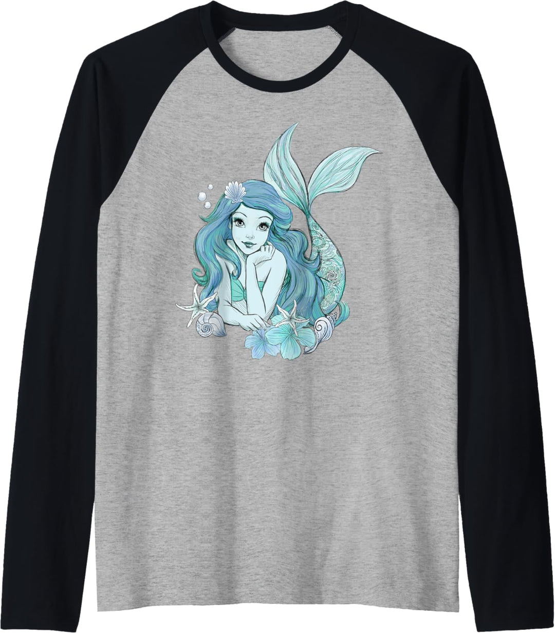 Disney Little Mermaid Ariel Teal Sketch Raglan