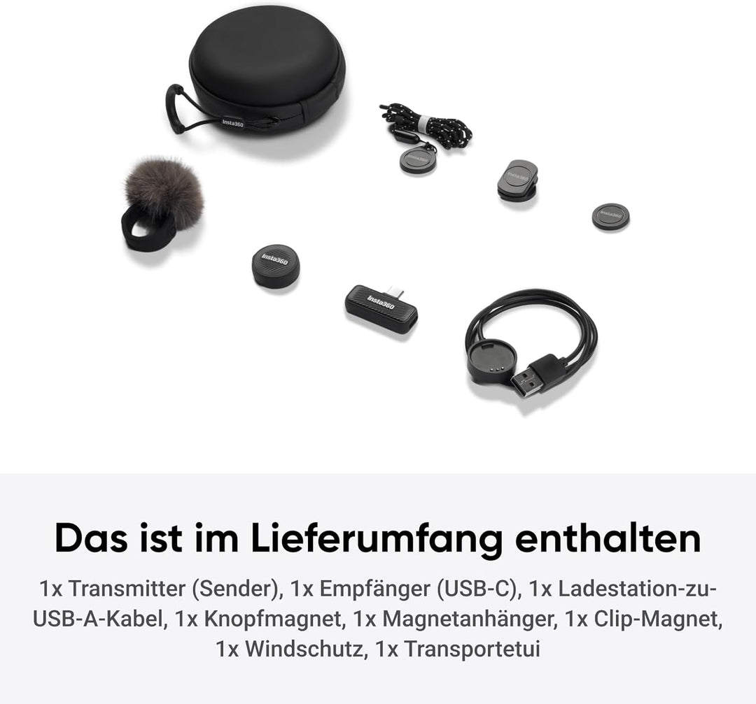 Insta360 Mic Air (1 TX + 1 RX), Rauschunterdrückung, 300 m Reichweite, Drahtloses Mikrofon für iPhon