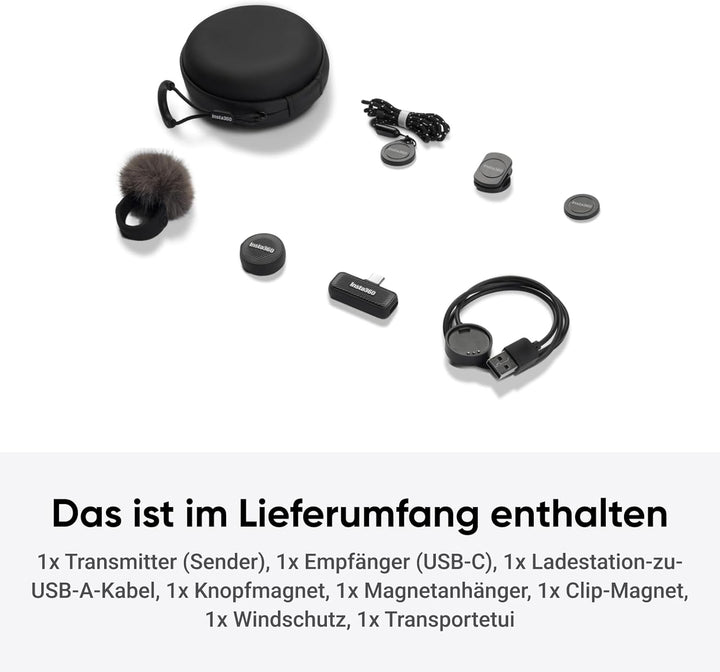 Insta360 Mic Air (1 TX + 1 RX), Rauschunterdrückung, 300 m Reichweite, Drahtloses Mikrofon für iPhon