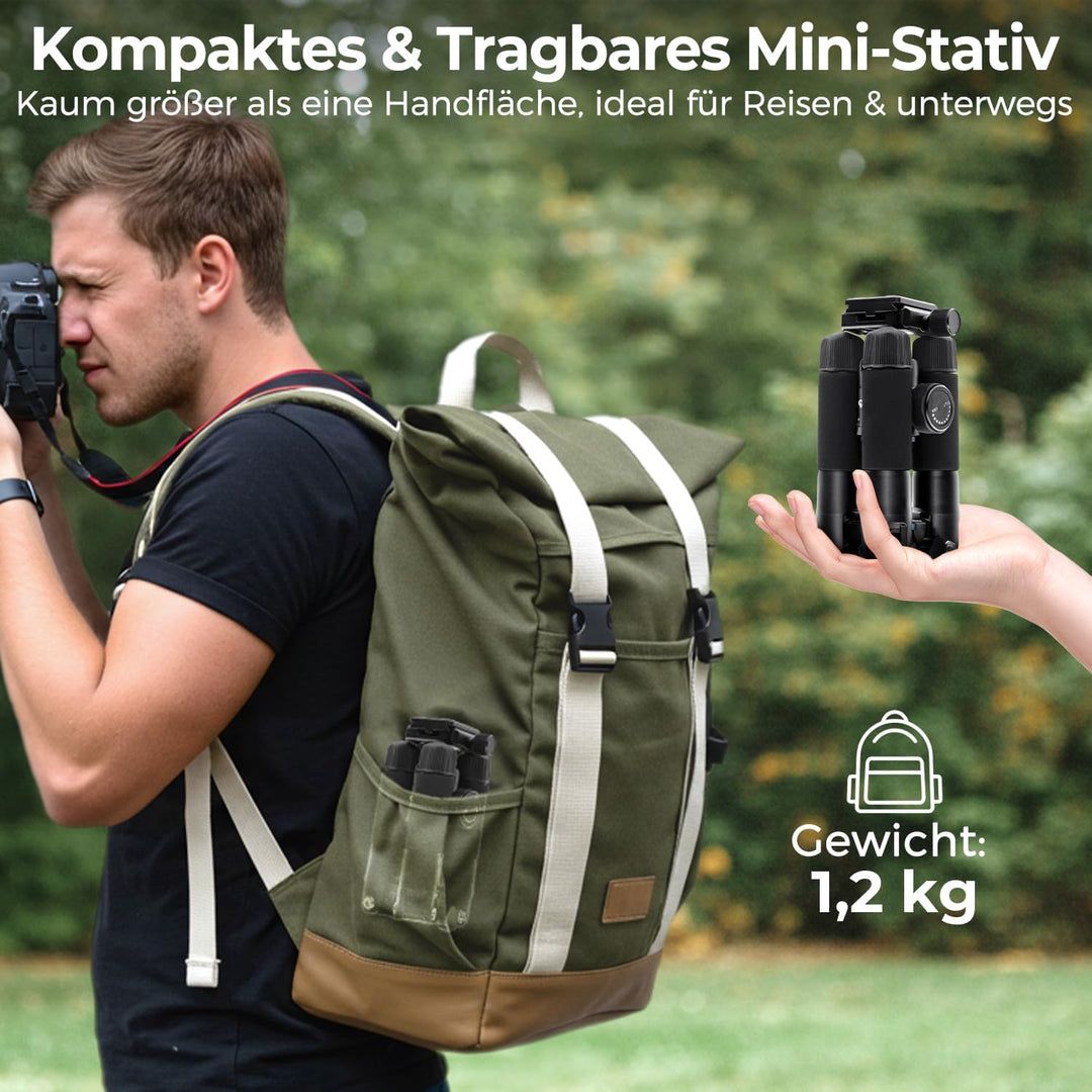 Rollei Compact Traveler Mini M1 I Schwarz I Leichtes Mini-Reisestativ aus Aluminium I Foto-Stativ mi