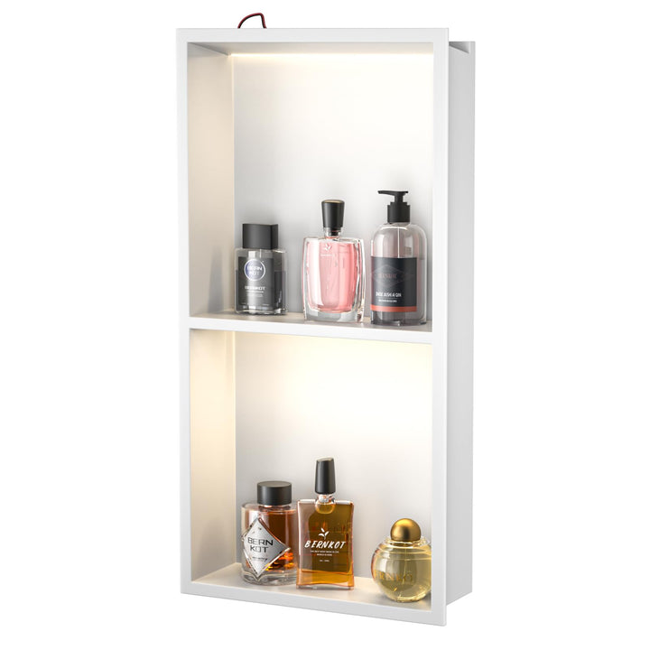 Wandnische Dusche Edelstahl mit LED, Unterputz Duschregal, Zweilagige Wandnische Bad Nische Duschnis