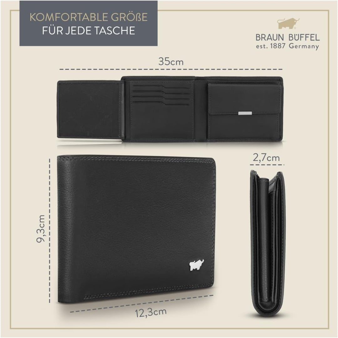 BRAUN BÜFFEL - Geldbörse Herren aus echtem Rindsleder Golf 2.0 - Geldbeutel Trifold Portemonnaie für