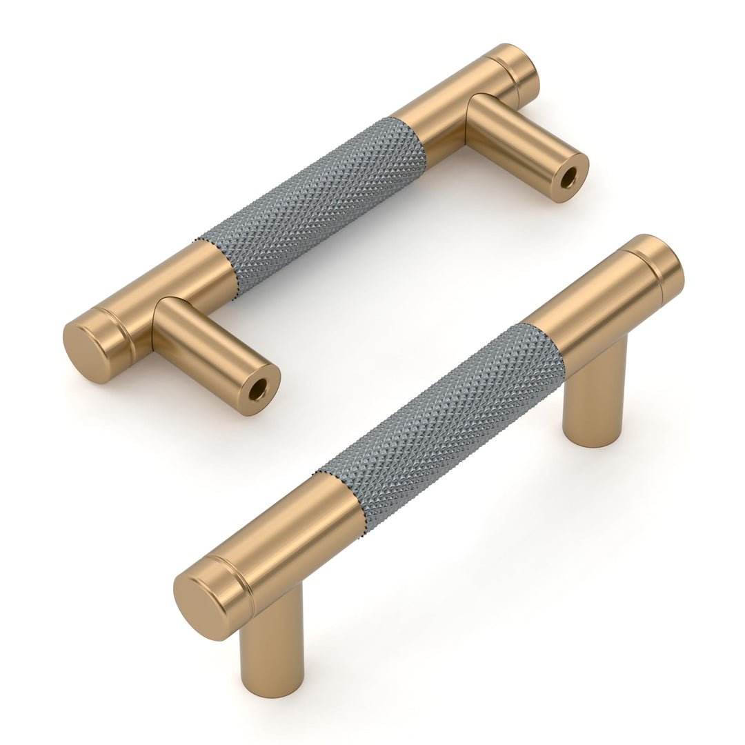Amerdeco 10 Stück Goldgrau Schrankgriffe 76mm Lochabstand, Aluminium Griffe für Küchenschränke & Möb