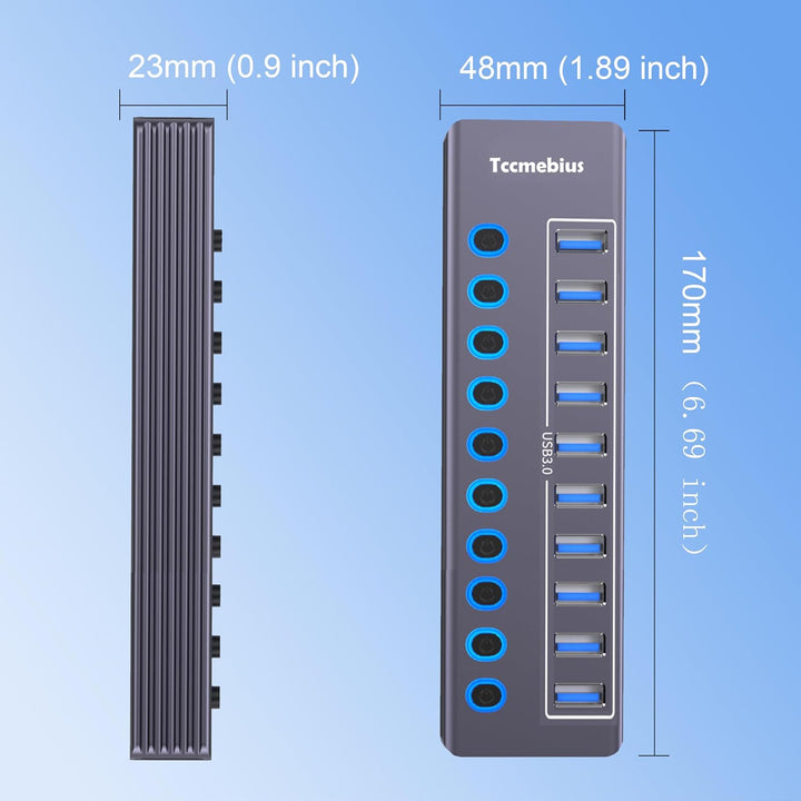 USB Hub Aktiv 3.0 mit 36W(12V/3A) Netzteil, 2-in-1 (USB A/C) zu 10 Port USB 3.0 Daten Hub mit Einzel
