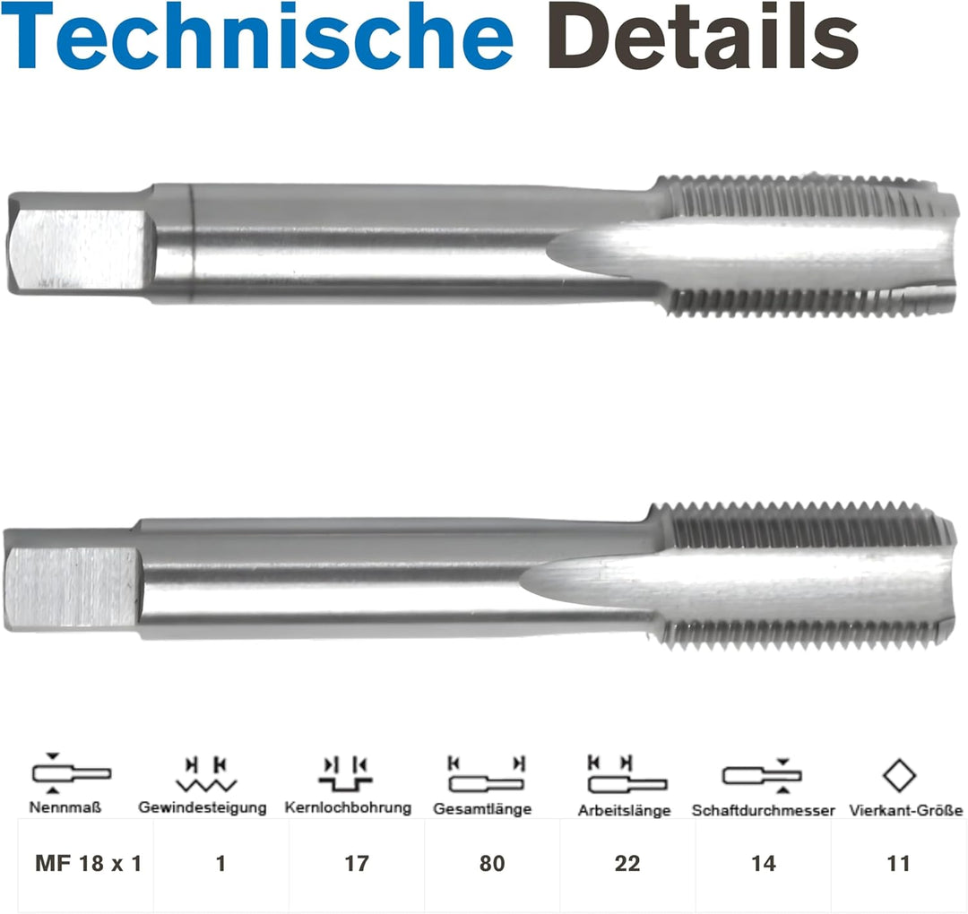 GSR PROFI Gewindebohrer M18x1 Satz HSSG 2 teilig, Vorschneider, Fertigschneider | Gewindeschneider |