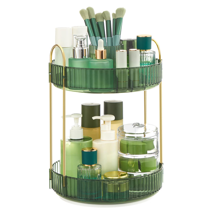 SONGMICS Make-up Organizer drehbar, Kosmetik-Organizer rund, 2 Ebenen, Kosmetik Aufbewahrung, anpass