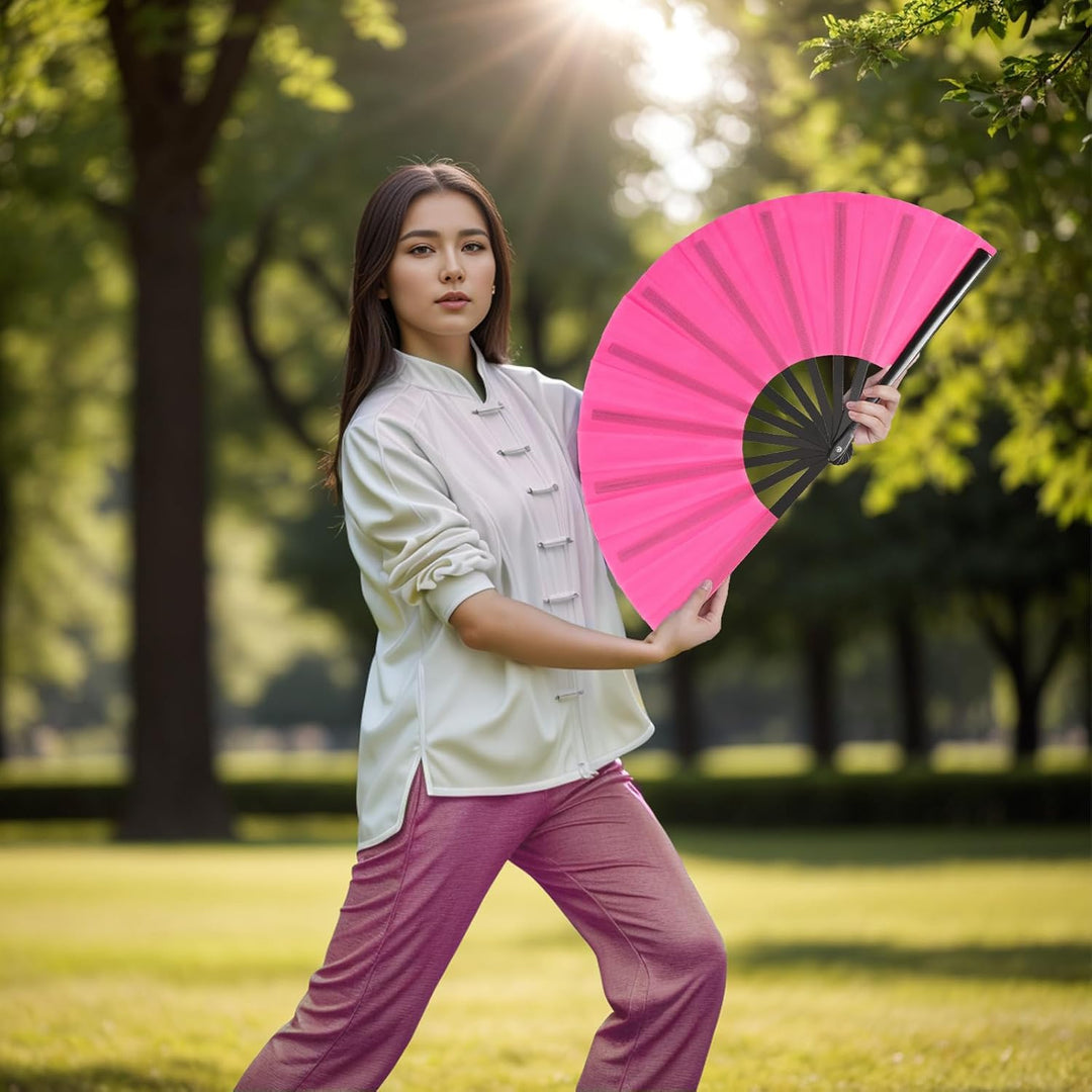 2 Stück Grosse Faltbare Seide Hand Fächer Chinesischer Tai Chi Faltender Handfächer Nylon Tuch Chine