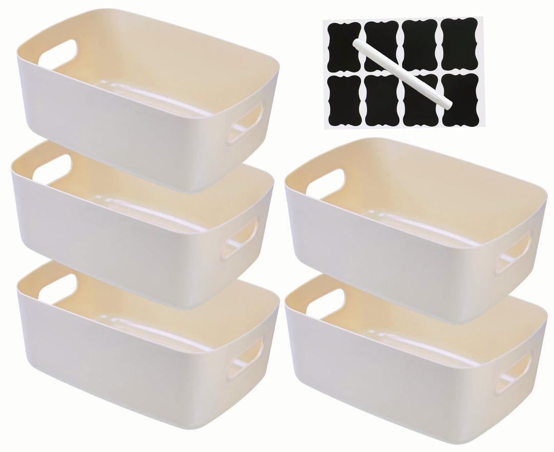 5 stück Aufbewahrungsbox Kunststoff Beige 25×18×10 cm, Aufbewahrungsboxen mit Griff,Boxen Aufbewahru