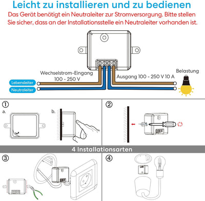 TangVita Funkschalter SET KS4 Drahtlos Kinetischer Batterieloser Schalter mit Empfänger, KS4