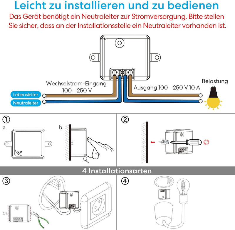 TangVita Funkschalter SET KS4 Drahtlos Kinetischer Batterieloser Schalter mit Empfänger, KS4