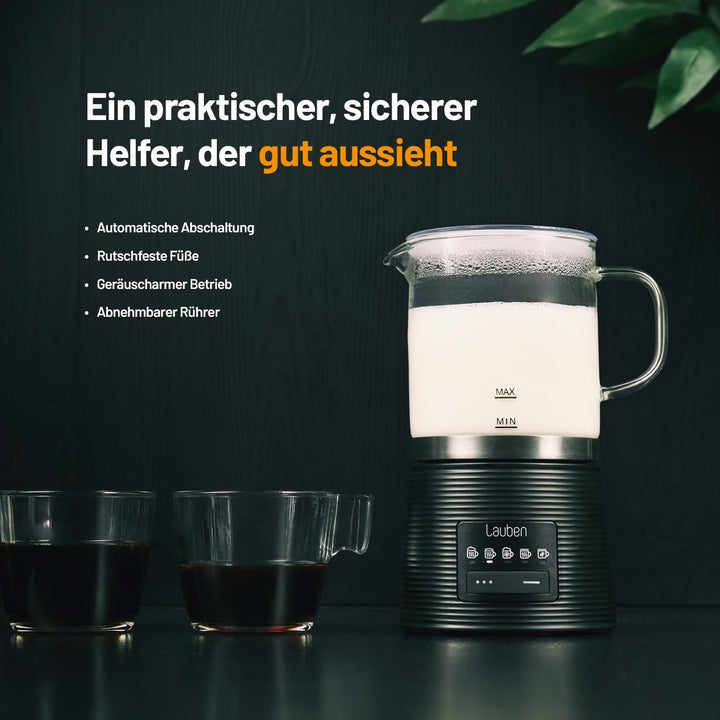 Lauben Glass Milk Frother 600BG, Milchaufschäumer mit Glasbehälter für kaltes und heisses Aufschäume