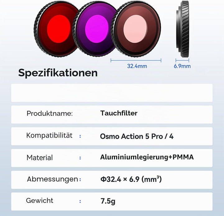 Wasserdichter Tauchfilter, Schutzobjektivfilter für DJI Osmo Action 5 Pro/Action 4 Sportkamera, Anti