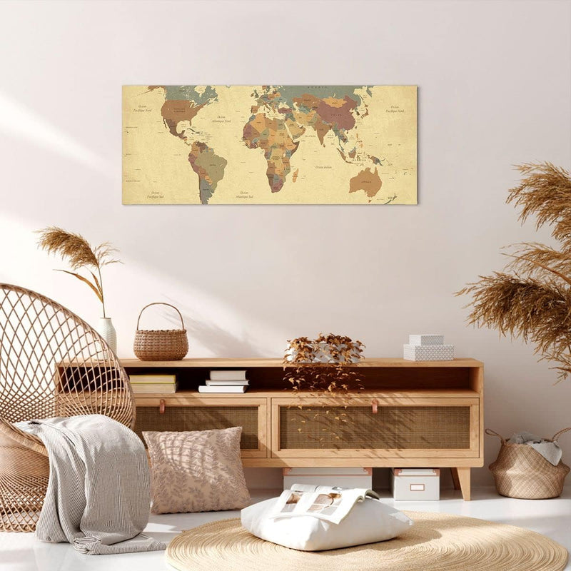 Panorama Bilder auf Leinwand 100x40cm Leinwandbild mit Rahmen Karte Welt Land Gross Wanddeko Bild Sc