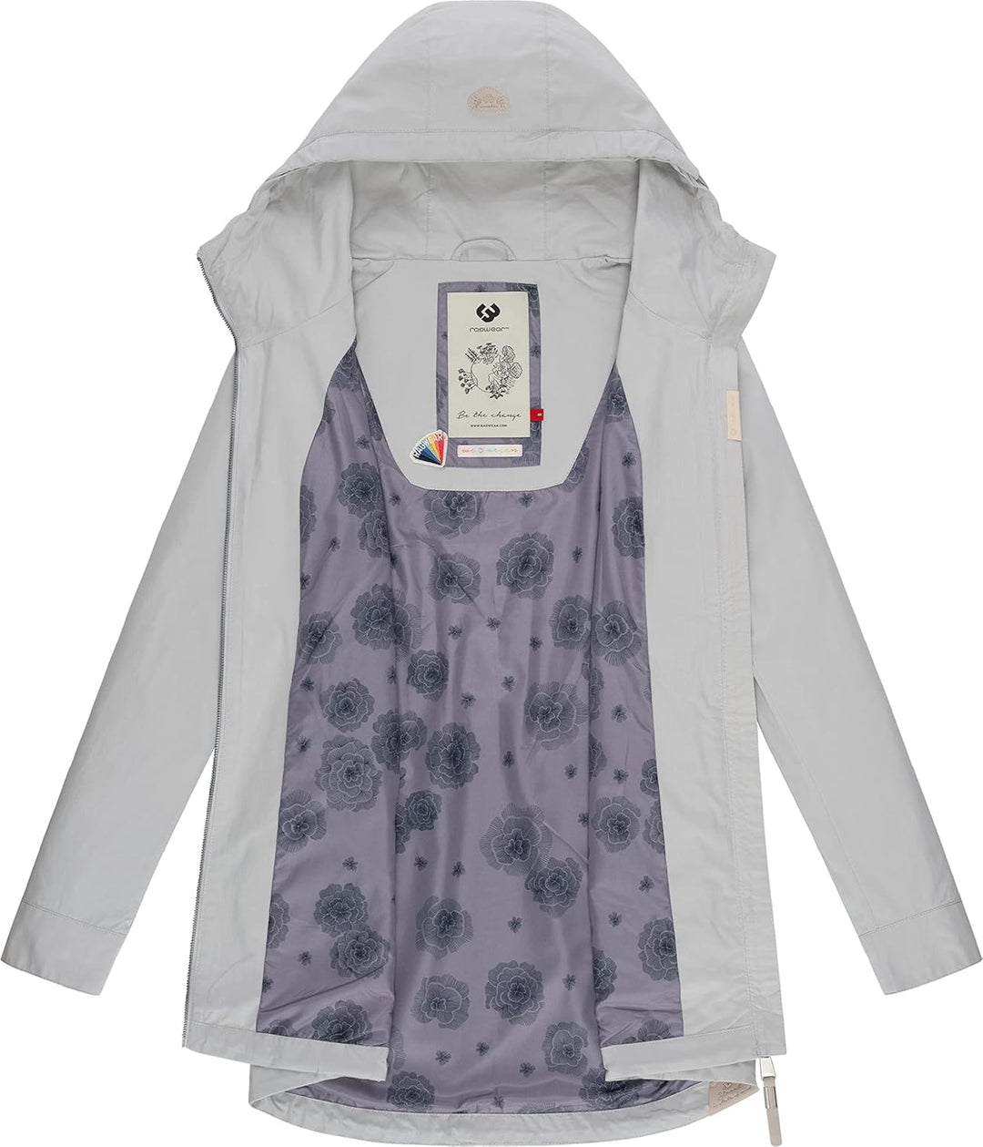 Ragwear Damen Übergangsjacke leichte Jacke lang mit Kapuze Mondda XS-XXL XS Light Grey, XS Light Gre
