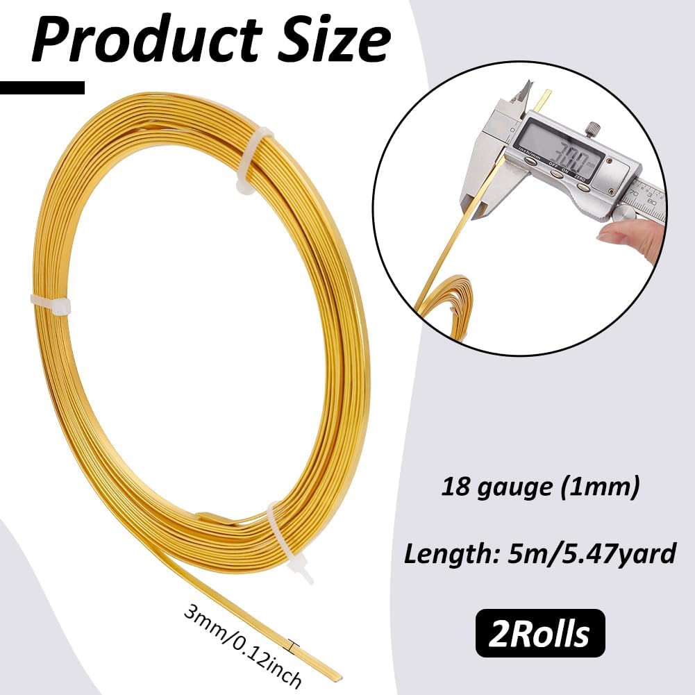 BENECREAT 10m (33FT) 3mm breiter goldfarbener Aluminium Flachdraht eloxiert flacher Kunstdraht für S