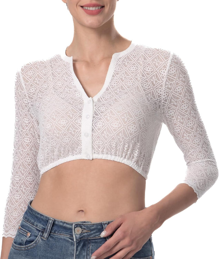 Dirndlbluse Damen Trachtenbluse Creme Dirndl Bluse für Bavarian Oktoberfest 40 Creme-48, 40 Creme-48