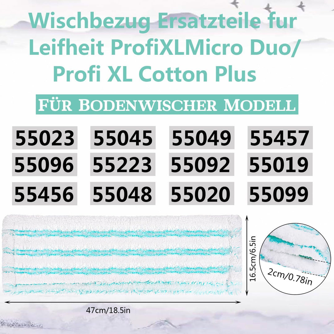 6 Stück Ersatz-Wischbezüge für Leifheit Profi XL Micro Duo / Profi XL Cotton Plus, Mikrofaser Wischb