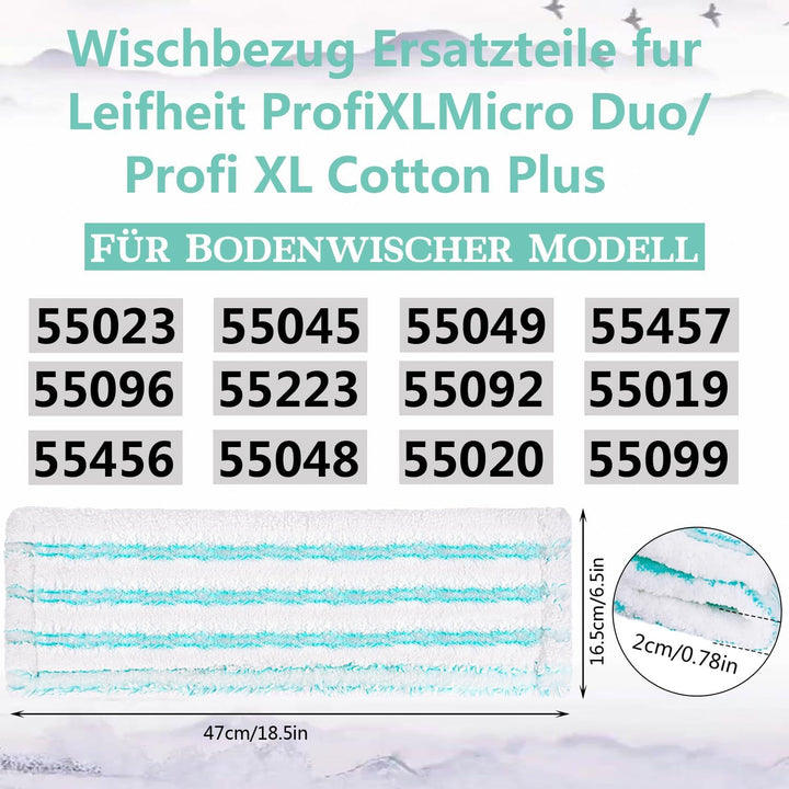 6 Stück Ersatz-Wischbezüge für Leifheit Profi XL Micro Duo / Profi XL Cotton Plus, Mikrofaser Wischb