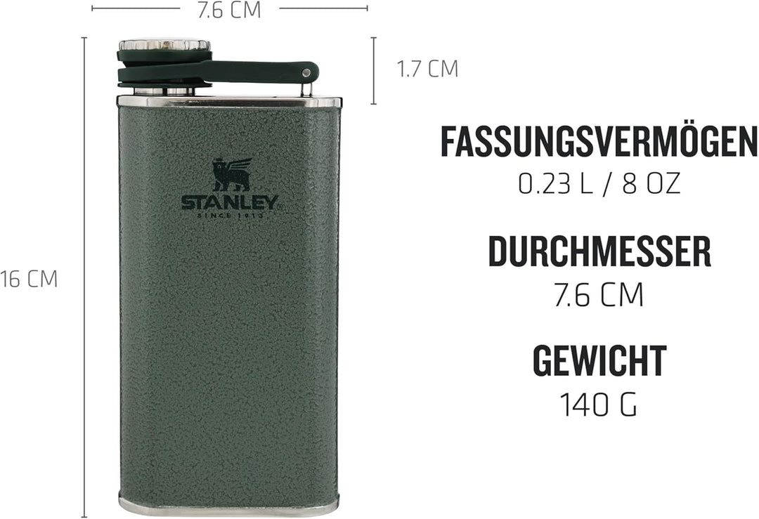 Stanley Classic Wide Mouth Flask 236 ml mit Never-Lose Kappe - Edelstahl Flachmann mit Weiter Öffnun