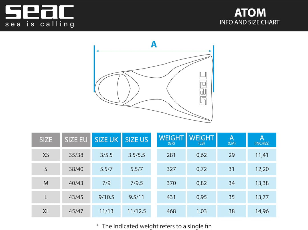 Seac Atom Kurze Schwimmflossen für das Training im Pool und im Freiwasser XL, XL