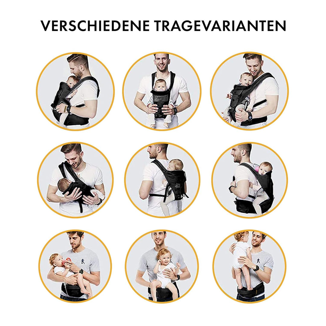 Deryan Pack Babytrage, Ergonomische Babytrage, Mit Staufach, Mehrere Tragepositionen, Extra Sicher,