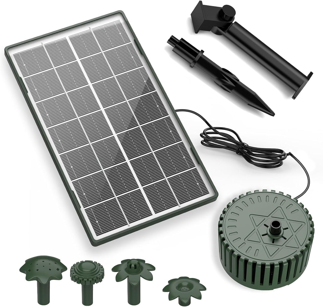 AISITIN Solar Springbrunnen für Aussen, 3,5W Dunkelgrün Solar Fontäne Pumpe mit Verschiedene Sprüh E