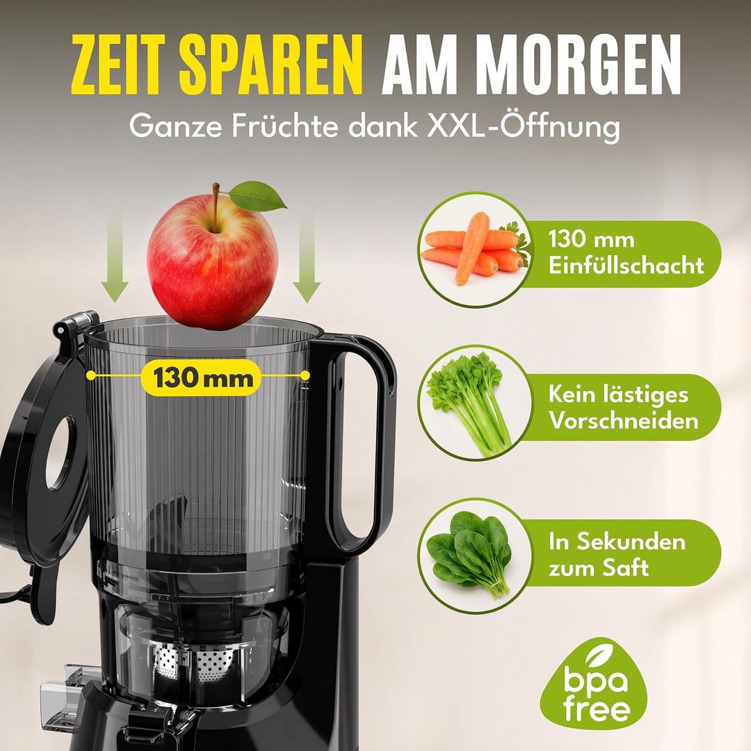 LEBENLANG Entsafter Slow Juicer - Inkl. Rezeptbuch &amp; Grosse 130mm Öffnung I Perfekt für Obst ganze F