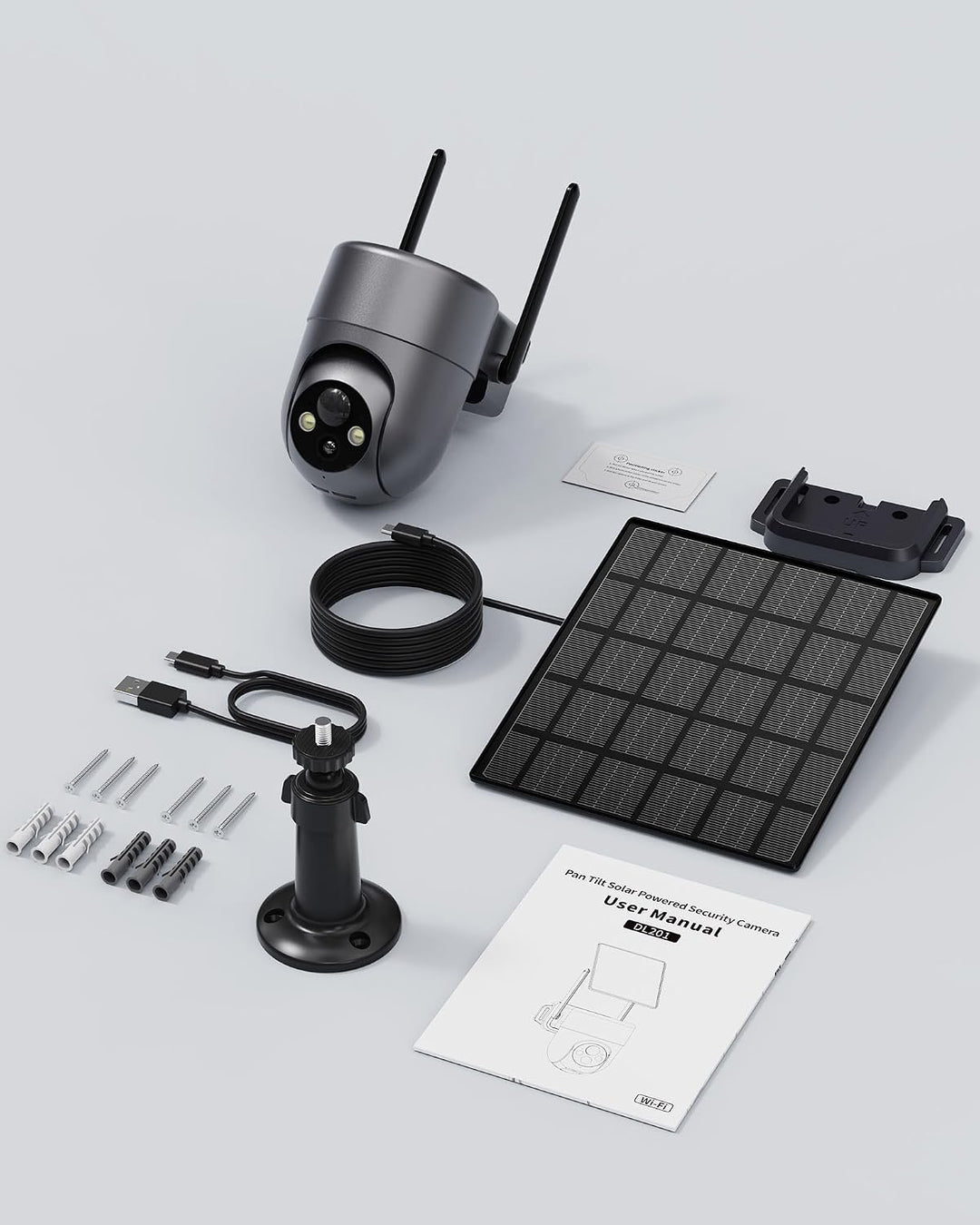 Überwachungskamera Aussen Solar WLAN, Kamera Überwachung Aussen Akku Wifi-grau, Wifi-grau