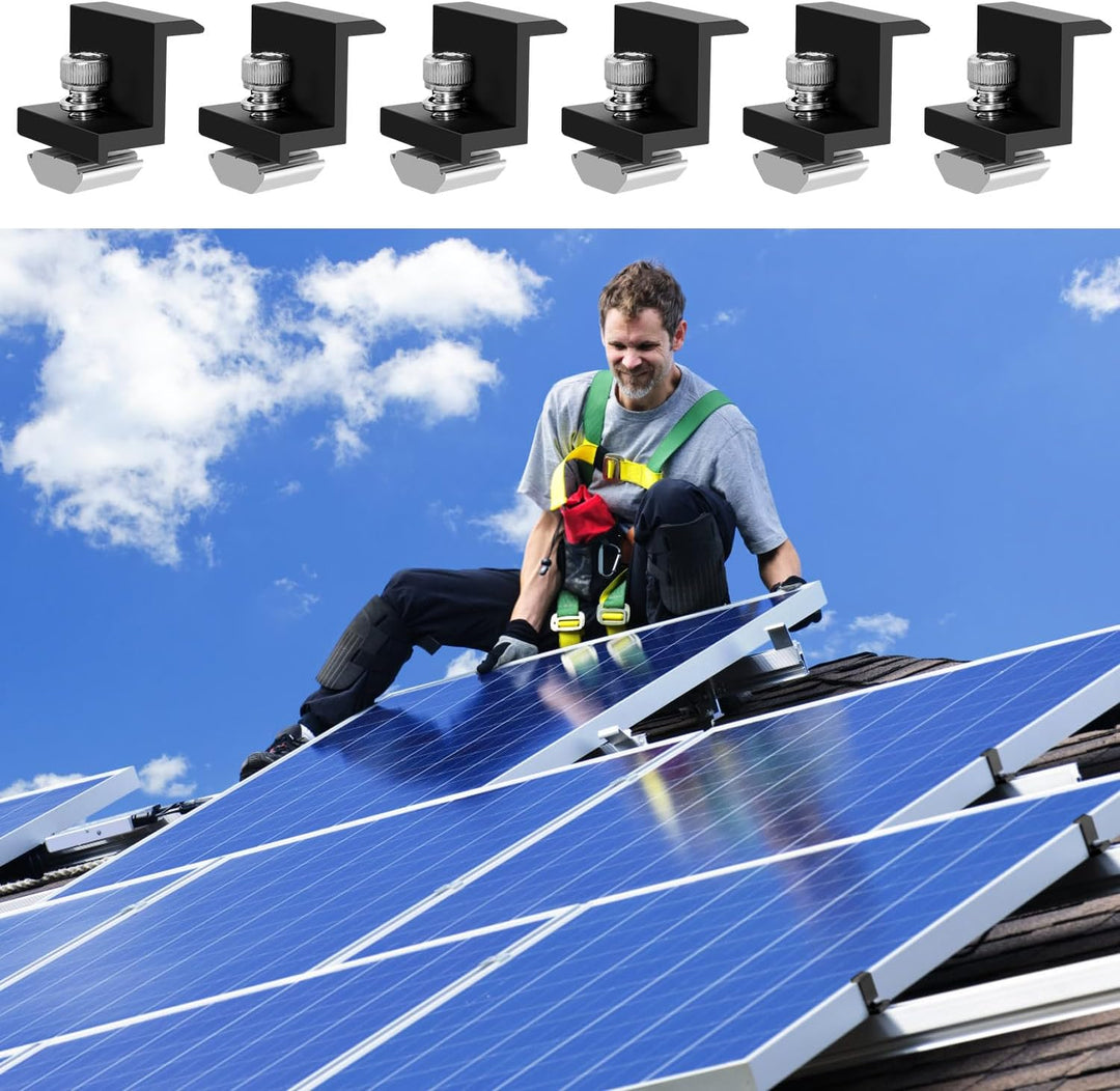KIKIGOAL Zentralklemme 30mm Schwarz, 6pcs Solarpanel-Montage-Endklemmen-Kit, Solar-Endklemme einstel
