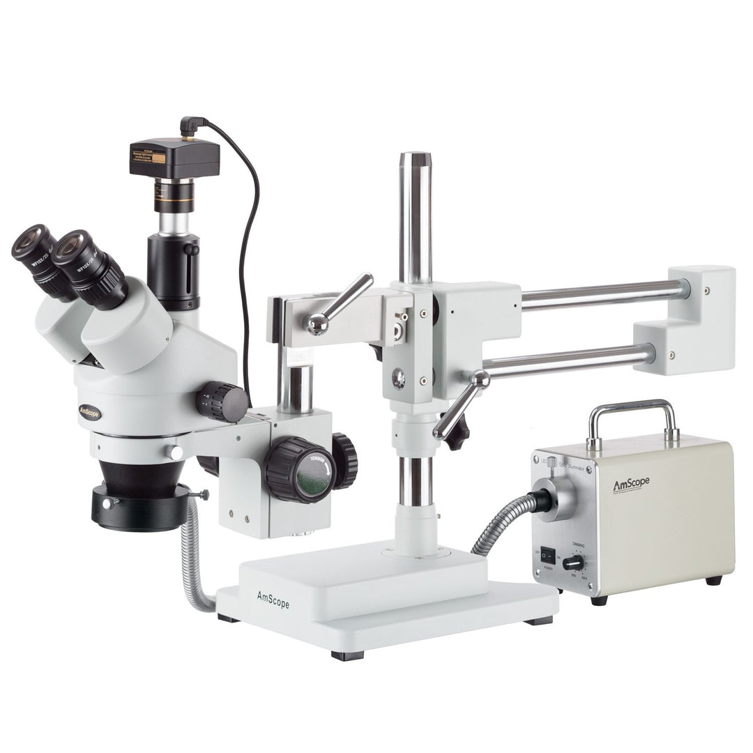 AmScope SM-4TPX-30WR-10M Simul-Fokales Trinokulares-Boom-Stereomikroskop mit LED-Faserlicht und 10-M