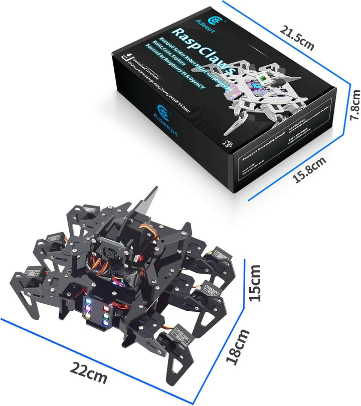 Adeept RaspClaws Hexapod Spider Robot Kit für Raspberry Pi 4/3 Modell B+/B, STEAM Crawling Robot, Op