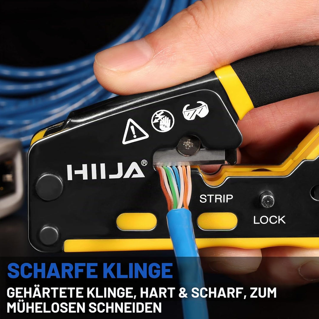 Hiija Crimpzange RJ45 - RJ45 Crimpwerkzeug Set, Cat5 Cat5e Cat6 Crimpzange für RJ11/12 6P/8P, 50 Stü
