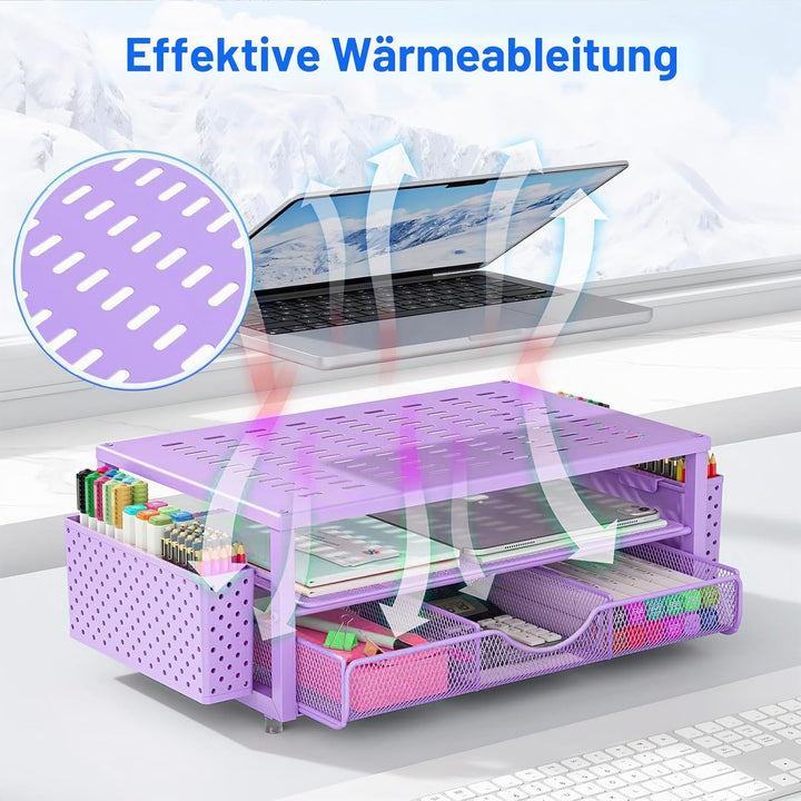Monitorständer, Schreibtisch Organizer mit Schublade und 2 Stifthaltern, Monitor Erhöhung für Bildsc