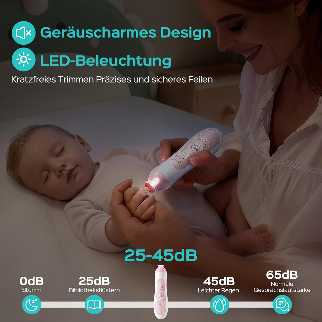 COSLUS Baby Nail File Electric: Fünf Gänge mit LED Sanfter Leuchten 6 Schleifköpfe, geeignet für Bab