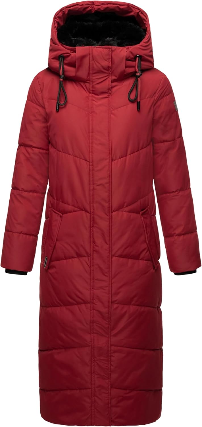 Navahoo Damen Wintermantel warmer Steppmantel extralang mit abnehmbarer Kapuze Hingucker XIV XS-5XL
