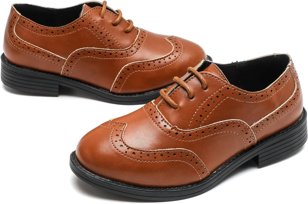 DADAWEN Jungen Schnürhalbschuhe Schule Uniformschuhe Anzugschuhe 27 EU Braun, 27 EU Braun
