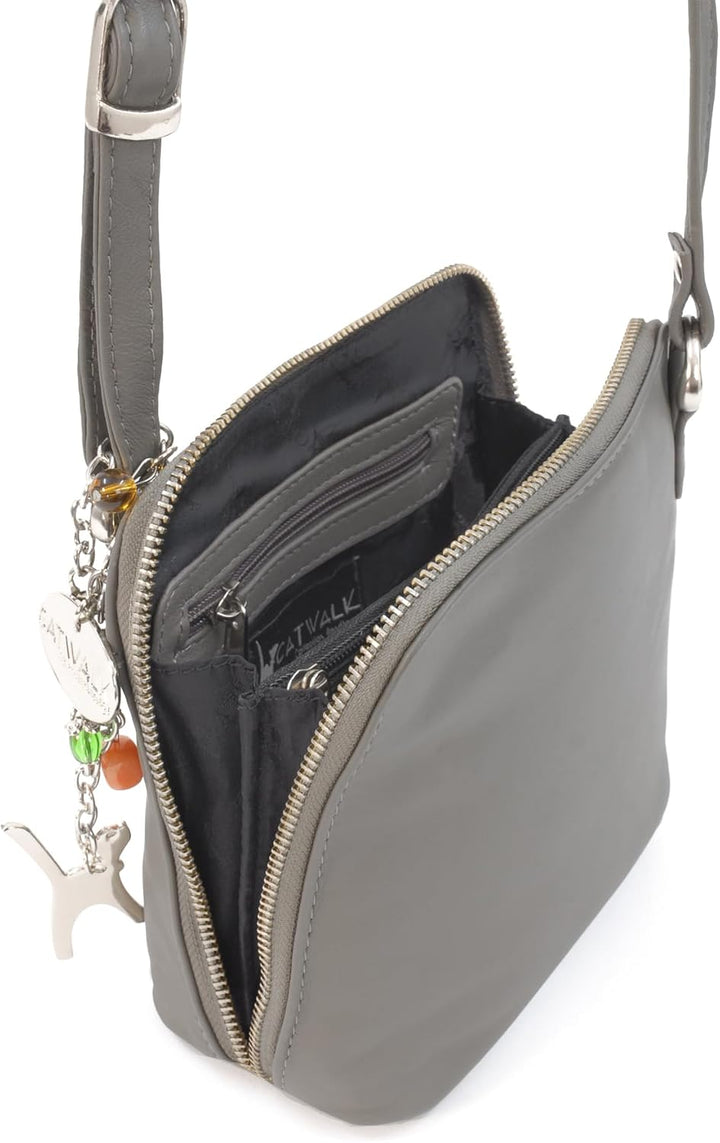 Catwalk Collection Handbags - Damen Leder Umhängetasche - Crossbody Bag/Handtasche Klein - Verstellb
