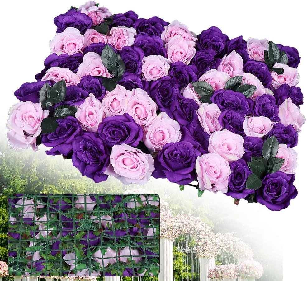 12x Künstliche Blumenwand, Rosenwand Seidenblume Hortensieblumenwand Hintergrund mit Blatt für Hochz