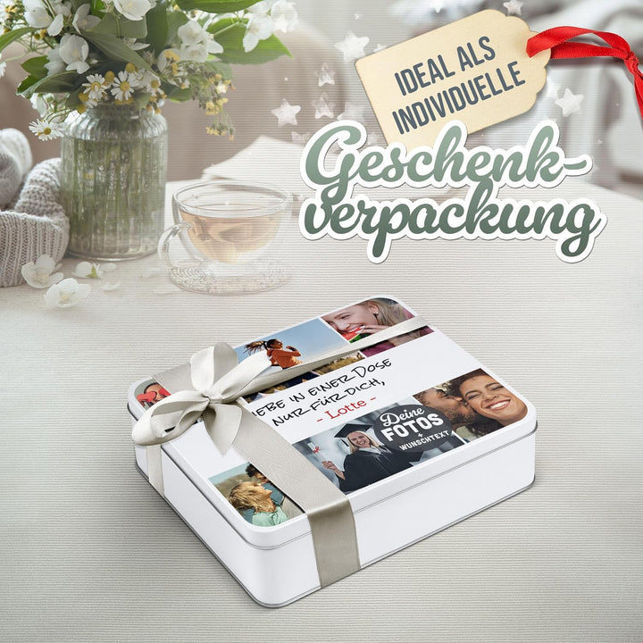 Print Royal PR Geschenkdose selbst gestalten mit 6 Fotos & 3 Zeilen Text - Blechdose bedrucken, Pers