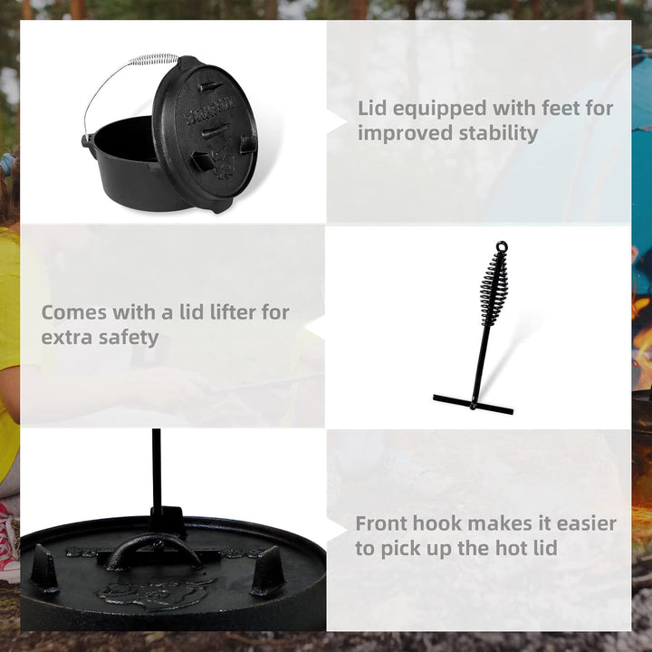 CCLIFE Dutch Oven Set 4/6/9 Liter Gusseisen Grilltopf mit Feuertopf Gusseisen Topf für Grill Camping