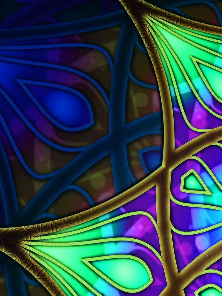 PSYWORK Schwarzlicht Segel Spandex | Backdrop Neon Sacred Church | 2,25 x 2,25m | UV-aktiv | Leuchte