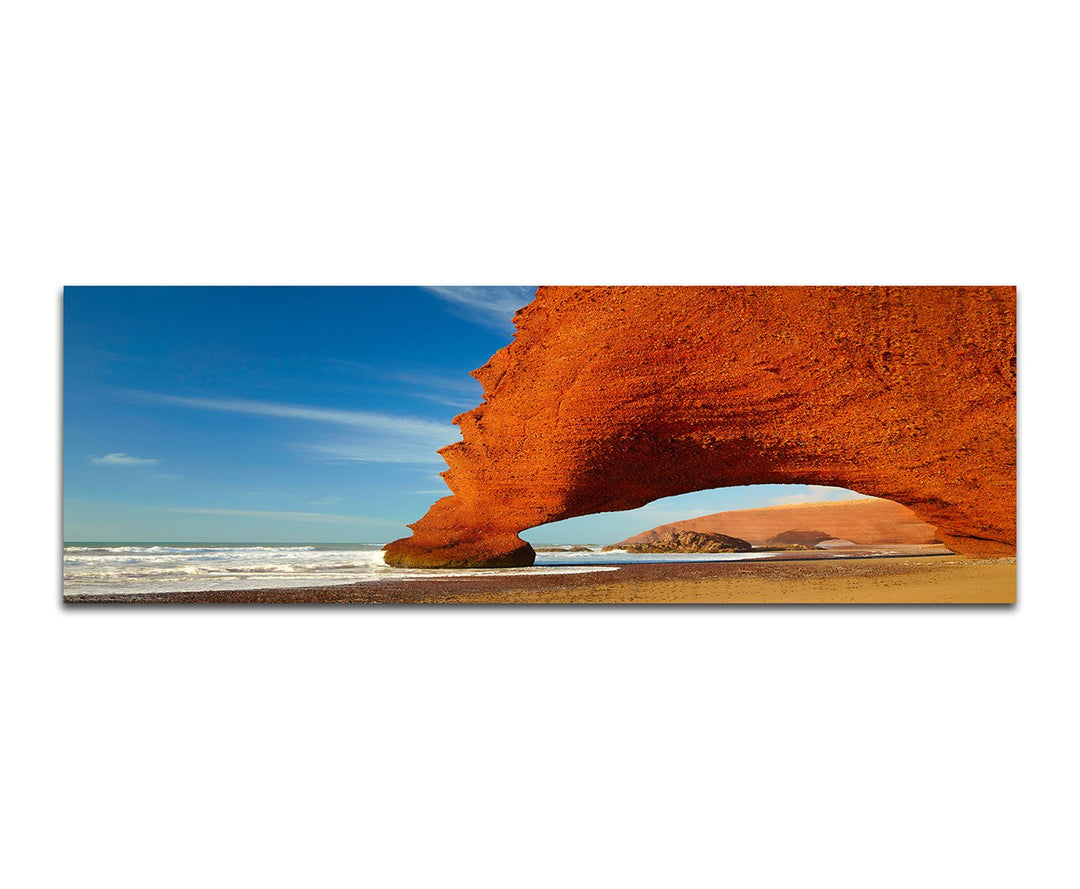 Paul Sinus Art Panoramabild auf Leinwand und Keilrahmen 150x50cm Marokko Felsen Meer Strand Himmel