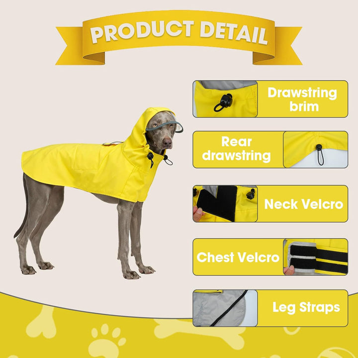 Regenmantel Hund XXXL, Wasserdicht Hunderegenmantel mit Kapuze, Reflektierende Elemente, Verstellbar