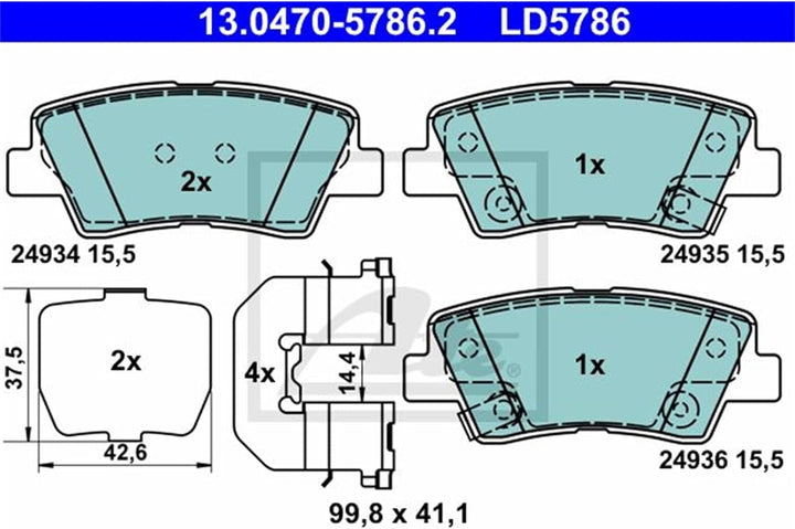 ATE 13.0470-5786.2 Bremsbelagsatz, Scheibenbremse