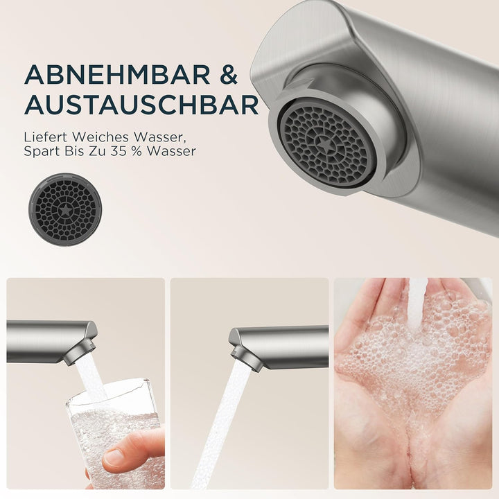 FORIOUS® Wasserhahn Bad mit Ablaufgarnitur, Edelstahl Waschbeckenarmatur mit Auslaufhöhe 85MM, Einhe