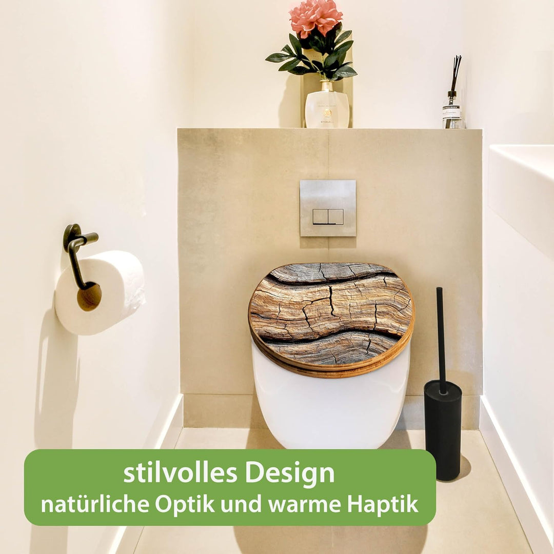 banjado Design WC Sitz Bambus Absenkautomatik 45,8x37,5cm - Toilettendeckel mit Absenkautomatik Holz